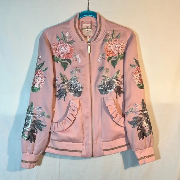 Ted Baker Women embroidered light weight jacket size 2 (US 4-6) pink - Picture 1 of 13